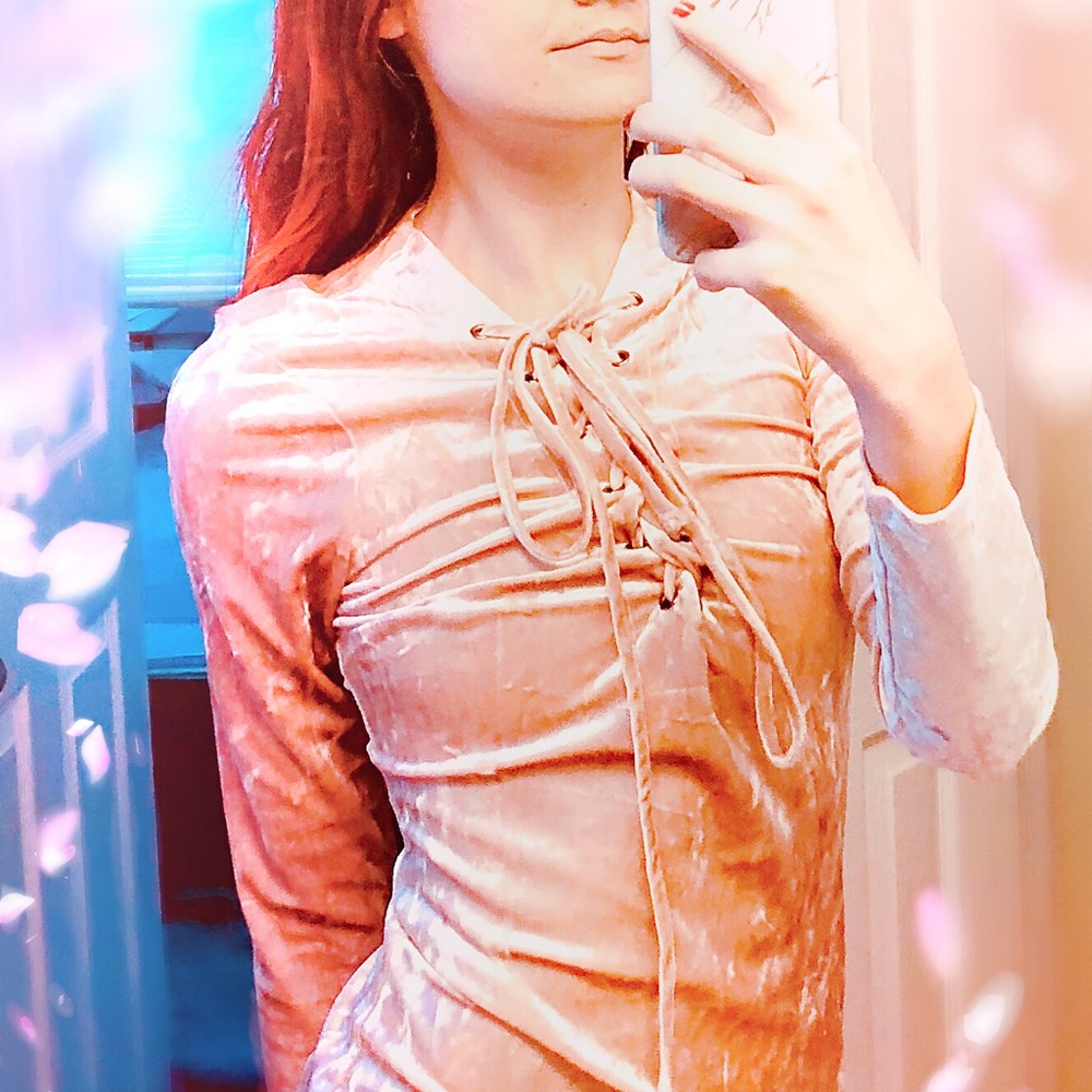 Baby pink crushed velvet dress/tunic